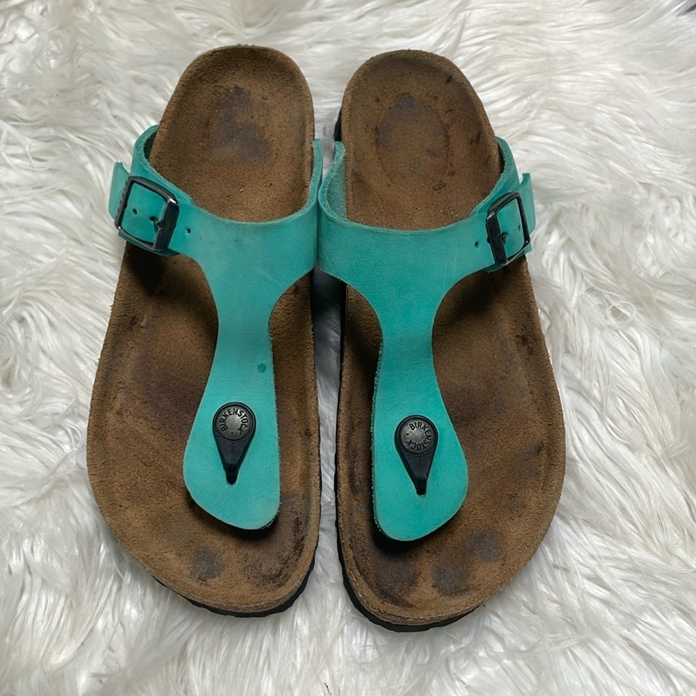Birkenstock Aqua Green Sandals with Cork Footbed and Buckle Strap size 7.5
